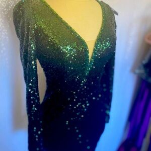 Mori Lee Sparkling Green Mini Dress